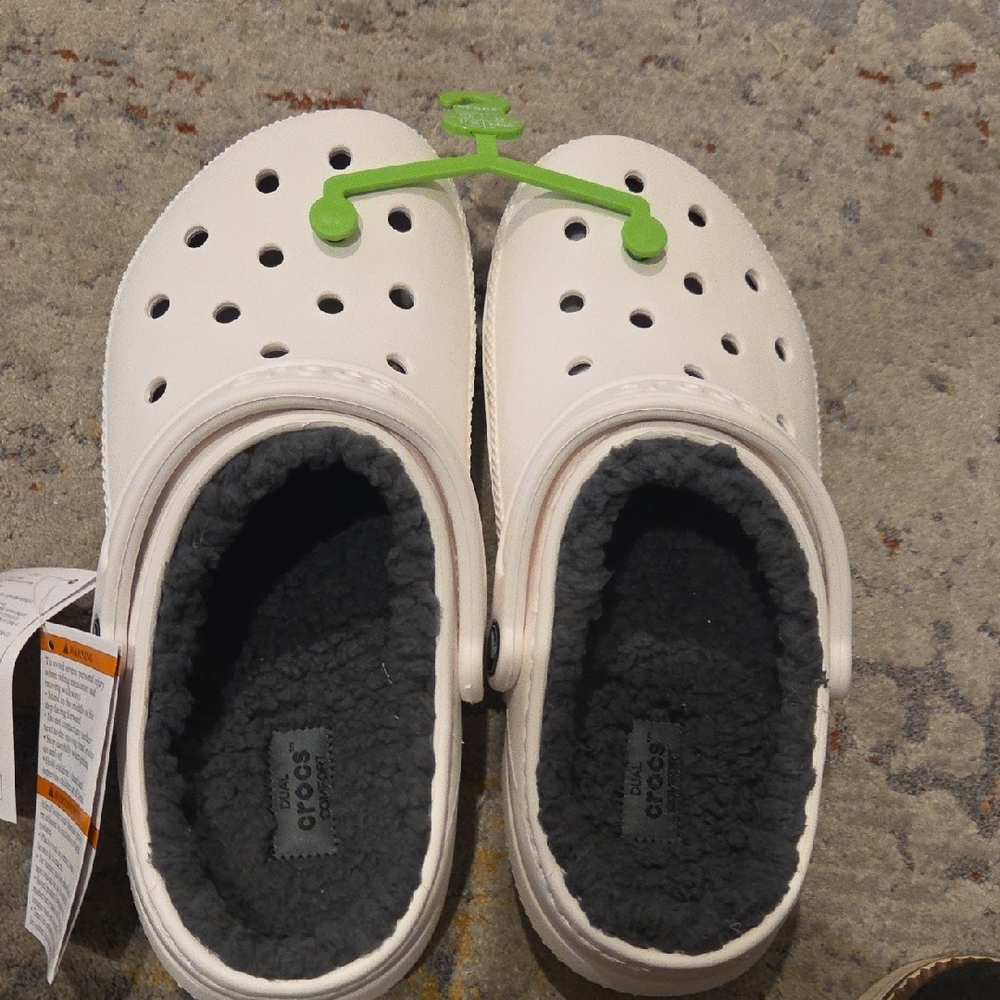 CROCS White and Gray Lined Clogs